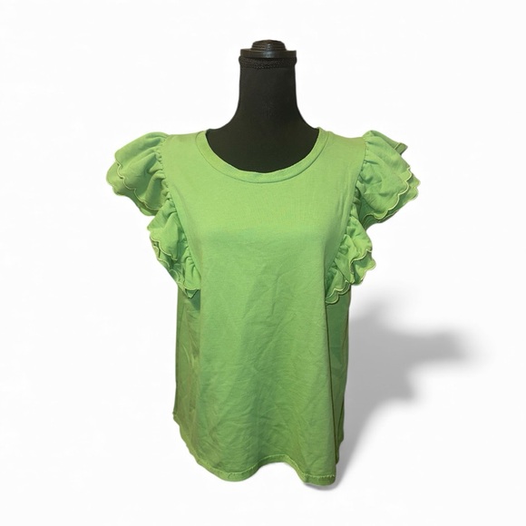 Umgee Apple Green Double Layered Ruffle Sleeve Top - Picture 3 of 5